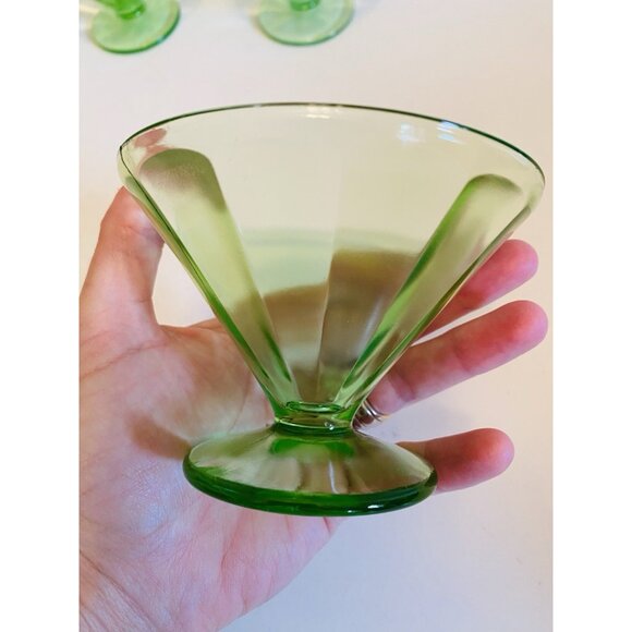 Set of 3 Federal Glass Green Uranium Depression Footed Sherbet Dessert Dish - Picture 8 of 9